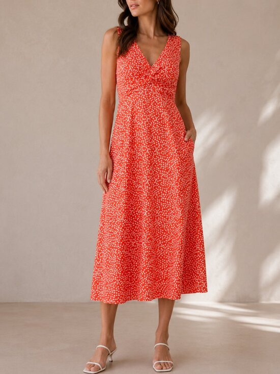 Rebecca Taylor Dresses & Skirts - Rebecca Taylor Malia Twist Front Silk Midi Dress Red Floral Jacquard Size 4
